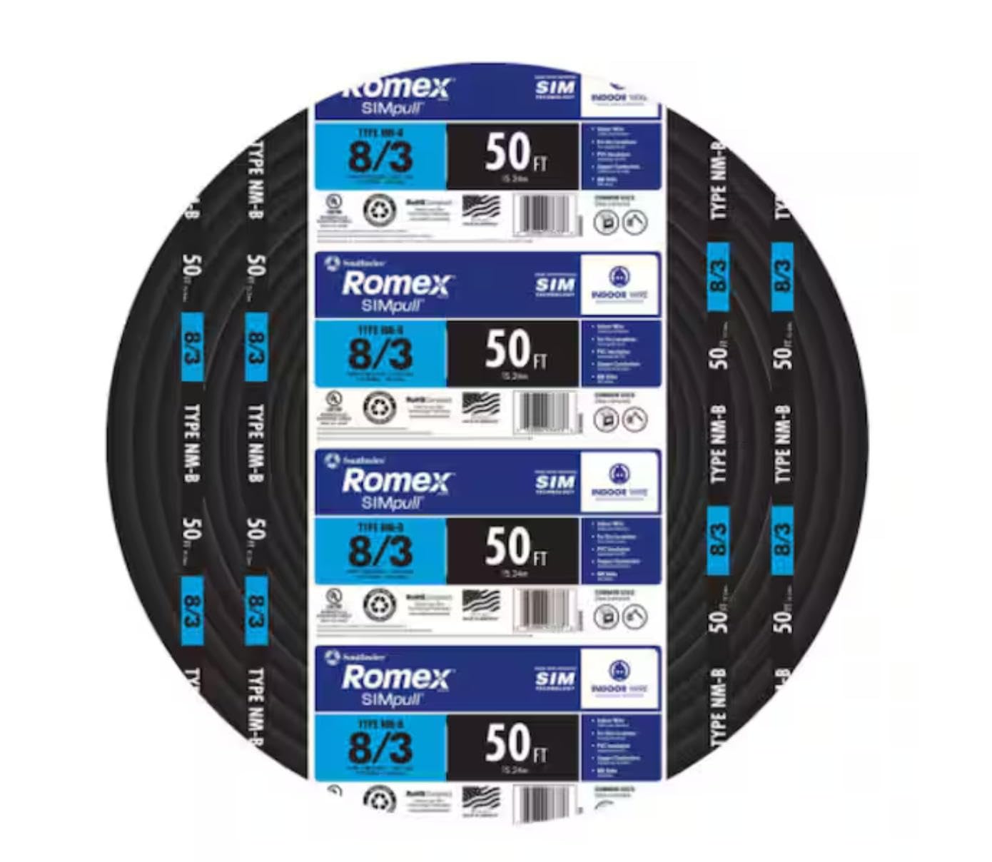 Southwire 63949232 8/3 Romex Type Nm-B W/g Non-Metallic Wire, 50
